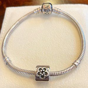 Oxidized silver beaded flower Pandora charm